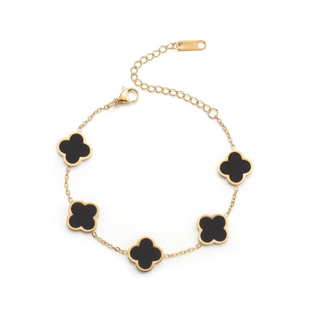 Elegant Gold and Black Clover Bracelet